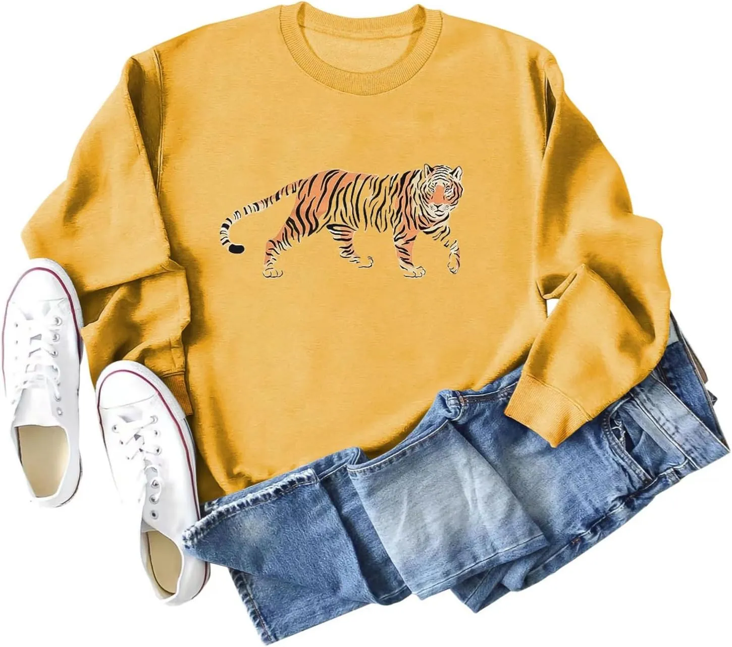 Tiger Sweatshirt Women Vintage Leopard Tiger Graphic Pullovers Animal Lover Long Sleeve Top Fall Casual Crewneck Shirt