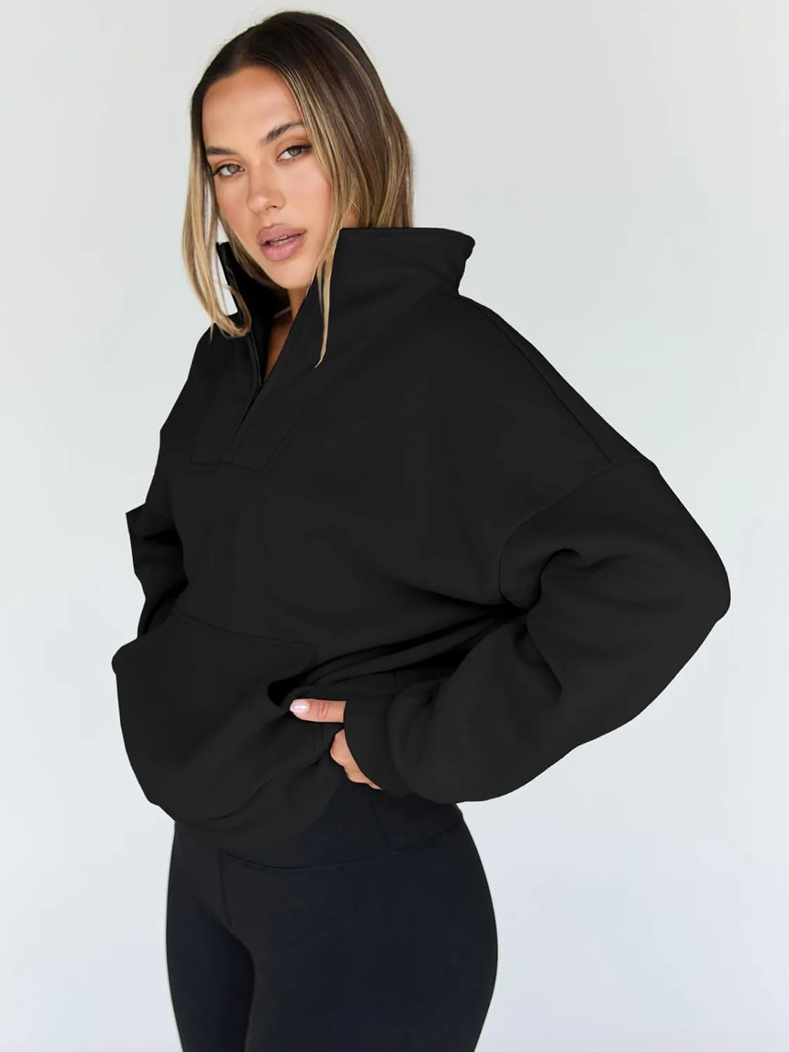 Trendy Queen Sweatshirts Quarter Half Zip Pullover Oversized Hoodies Sweaters Comfy Fall Outfits 2025 Y2K Winter Clothes