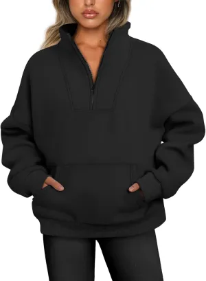 Trendy Queen Sweatshirts Quarter Half Zip Pullover Oversized Hoodies Sweaters Comfy Fall Outfits 2025 Y2K Winter Clothes