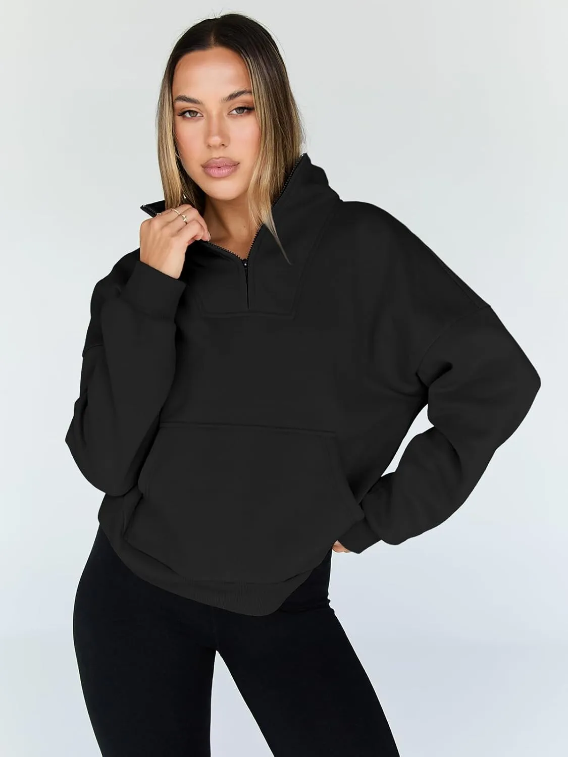 Trendy Queen Sweatshirts Quarter Half Zip Pullover Oversized Hoodies Sweaters Comfy Fall Outfits 2025 Y2K Winter Clothes