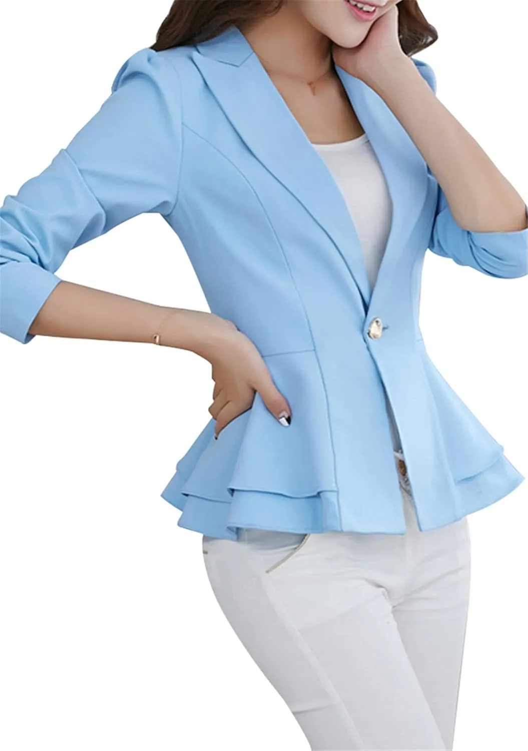 TYQQU Women's Work Office Button Down Blazer Business Loose Fit Long Sleeve Blazer