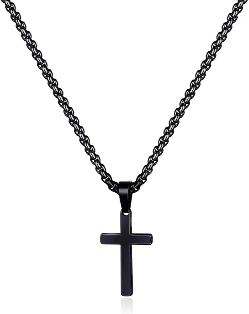 Ursteel 925 Sterling Silver Cross Pendant Cross Necklace for Men, Mens Cross Necklace 18K Gold Black Silver Chain Necklace for Men Women Girls 16 18 20 22 Inch Cross Necklace