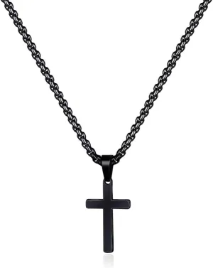 Ursteel 925 Sterling Silver Cross Pendant Cross Necklace for Men, Mens Cross Necklace 18K Gold Black Silver Chain Necklace for Men Women Girls 16 18 20 22 Inch Cross Necklace