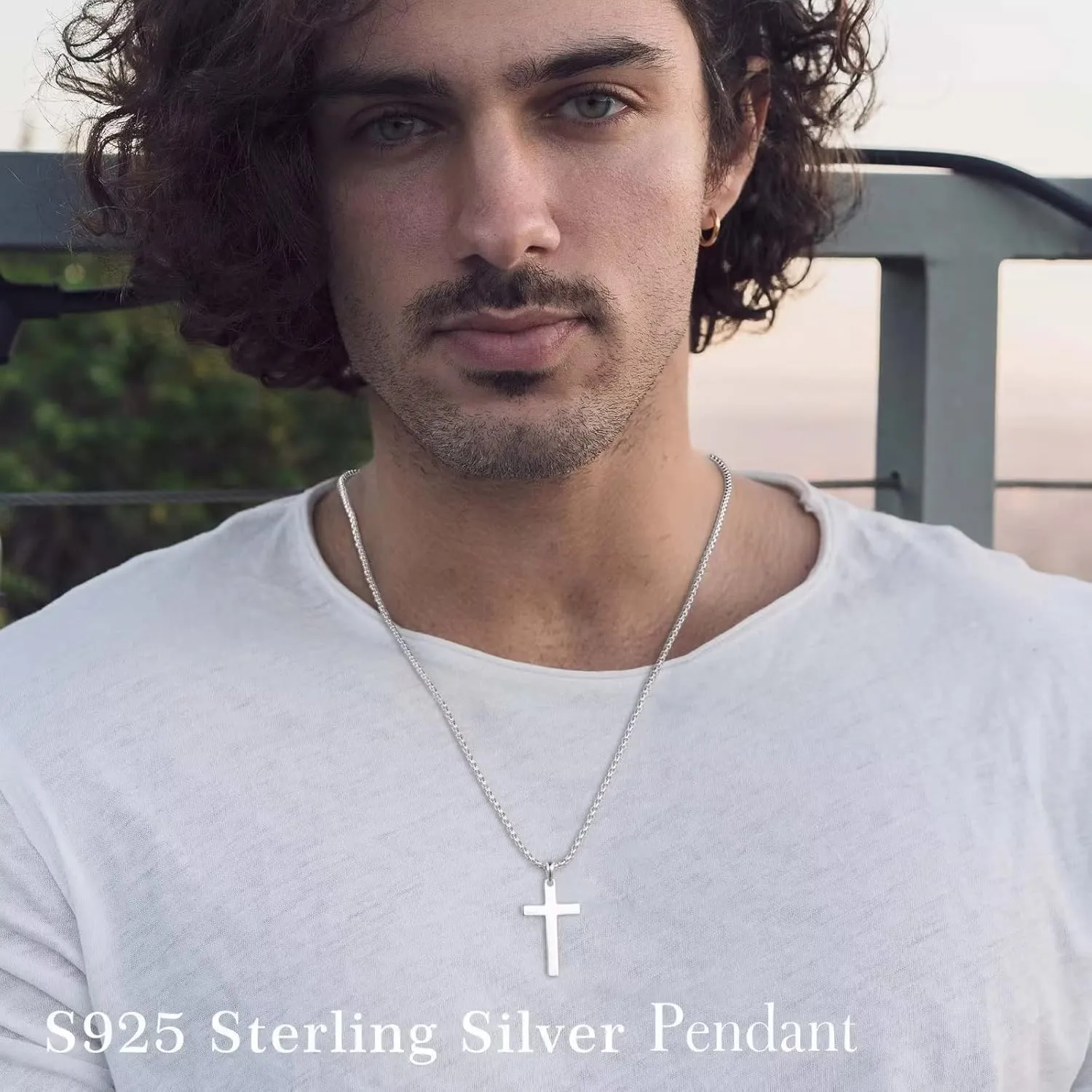 Ursteel 925 Sterling Silver Cross Pendant Cross Necklace for Men, Mens Cross Necklace 18K Gold Black Silver Chain Necklace for Men Women Girls 16 18 20 22 Inch Cross Necklace
