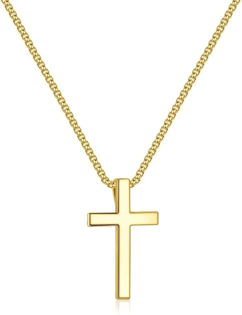 Ursteel 925 Sterling Silver Cross Pendant Cross Necklace for Men, Mens Cross Necklace 18K Gold Black Silver Stainless Steel Chain Necklace for Men Women Girls 16 18 20 22 Inch Cross Necklace