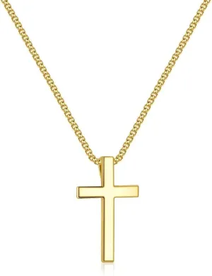 Ursteel 925 Sterling Silver Cross Pendant Cross Necklace for Men, Mens Cross Necklace 18K Gold Black Silver Stainless Steel Chain Necklace for Men Women Girls 16 18 20 22 Inch Cross Necklace