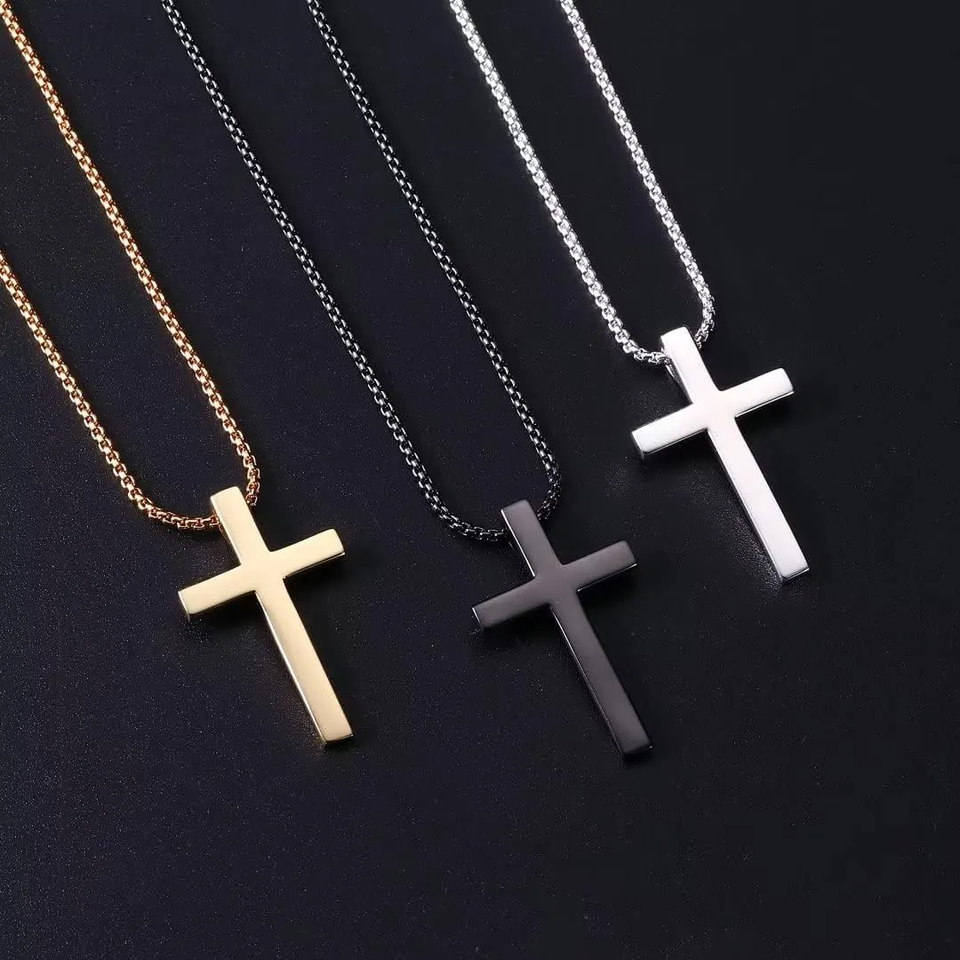 Ursteel 925 Sterling Silver Cross Pendant Cross Necklace for Men, Mens Cross Necklace 18K Gold Black Silver Stainless Steel Chain Necklace for Men Women Girls 16 18 20 22 Inch Cross Necklace