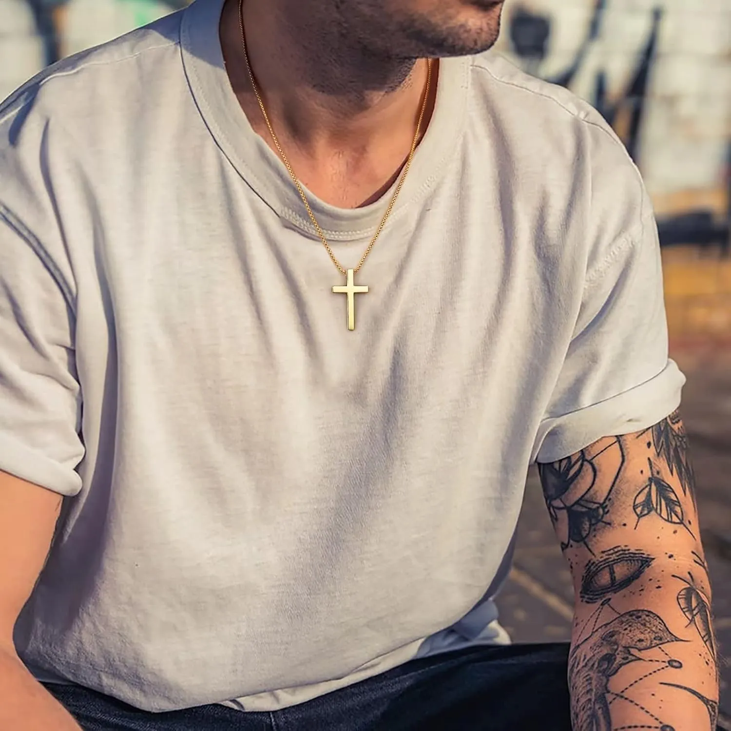 Ursteel 925 Sterling Silver Cross Pendant Cross Necklace for Men, Mens Cross Necklace 18K Gold Black Silver Stainless Steel Chain Necklace for Men Women Girls 16 18 20 22 Inch Cross Necklace