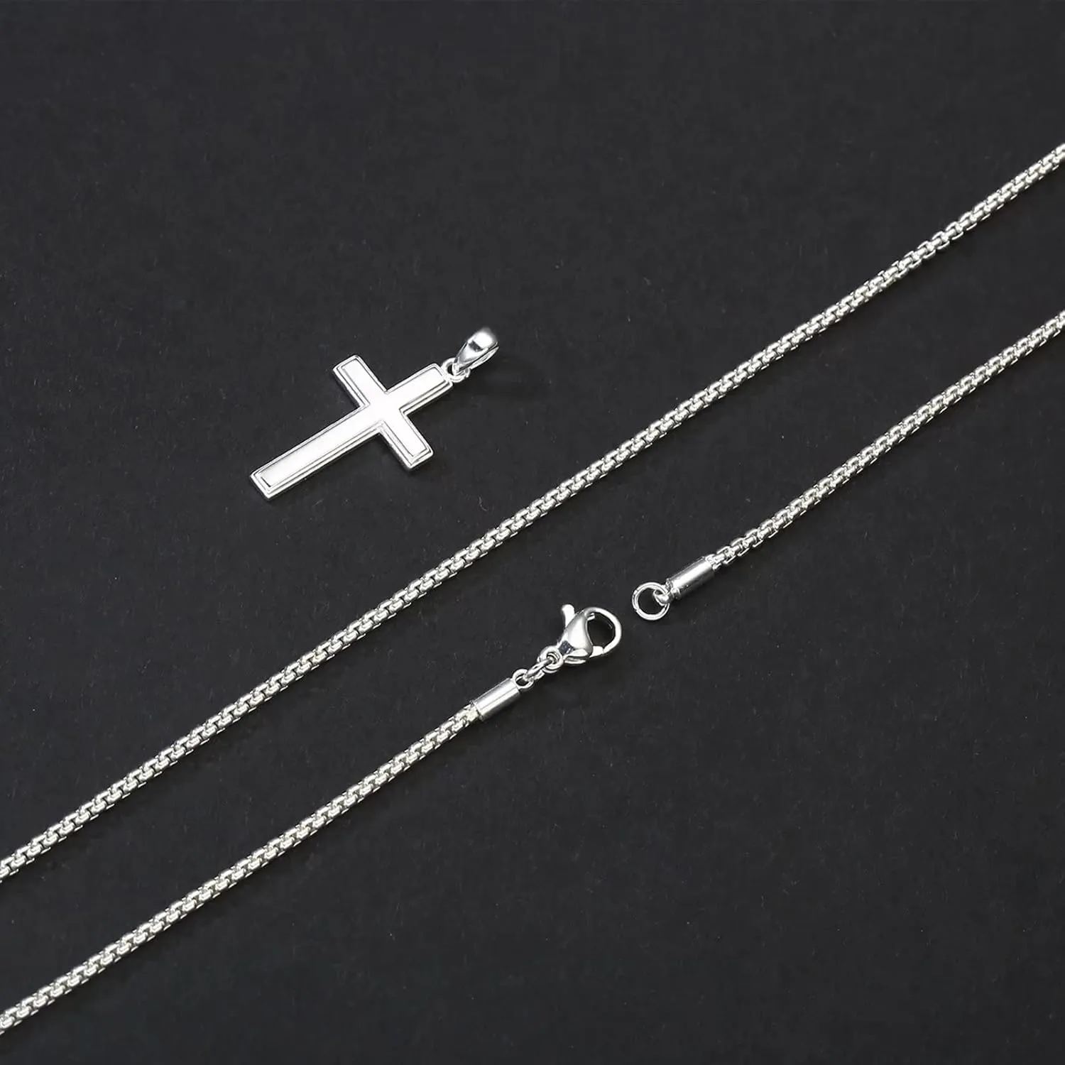 Ursteel 925 Sterling Silver Cross Pendant Cross Necklace for Men, Mens Cross Necklace 18K Gold Plated Silver Black Box Chain Necklace for Men Women Girls 16 18 20 22 Inch Cross Necklace