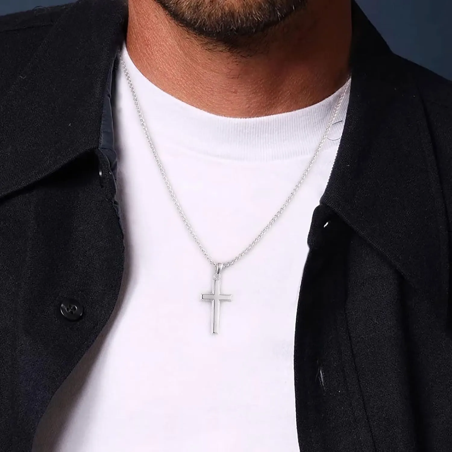 Ursteel 925 Sterling Silver Cross Pendant Cross Necklace for Men, Mens Cross Necklace 18K Gold Plated Silver Black Box Chain Necklace for Men Women Girls 16 18 20 22 Inch Cross Necklace