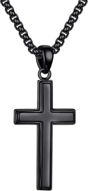 Ursteel 925 Sterling Silver Cross Pendant Cross Necklace for Men, Mens Cross Necklace 18K Gold Plated Silver Black Box Chain Necklace for Men Women Girls 16 18 20 22 Inch Cross Necklace