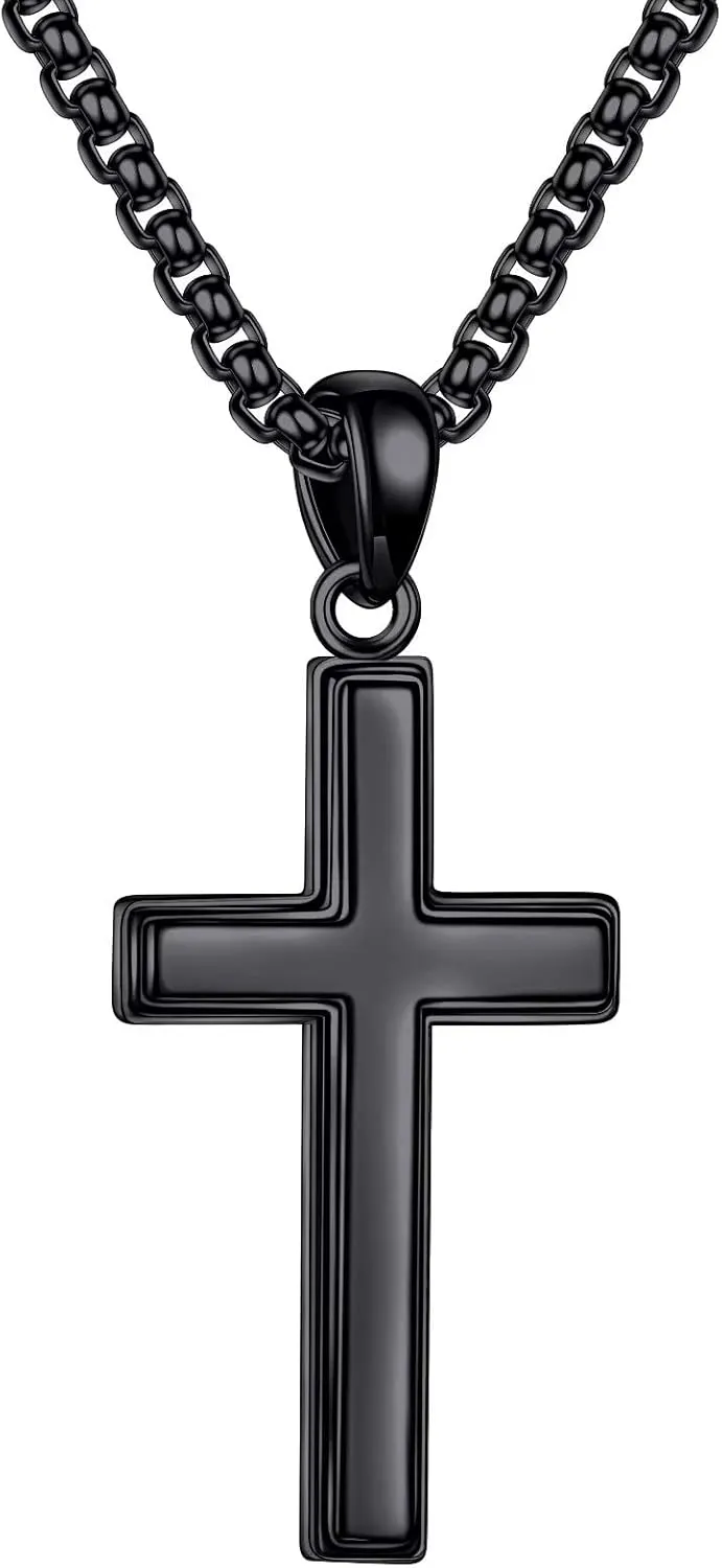 Ursteel 925 Sterling Silver Cross Pendant Cross Necklace for Men, Mens Cross Necklace 18K Gold Plated Silver Black Box Chain Necklace for Men Women Girls 16 18 20 22 Inch Cross Necklace