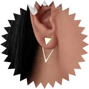 Vintage Triangle Ear Jacket Earrings Gold Triangle Stud Earrings Double Side Triangle Earrings Hollow Triangle Stud Earrings Triangle Front Back Earrings Jewelry for Women