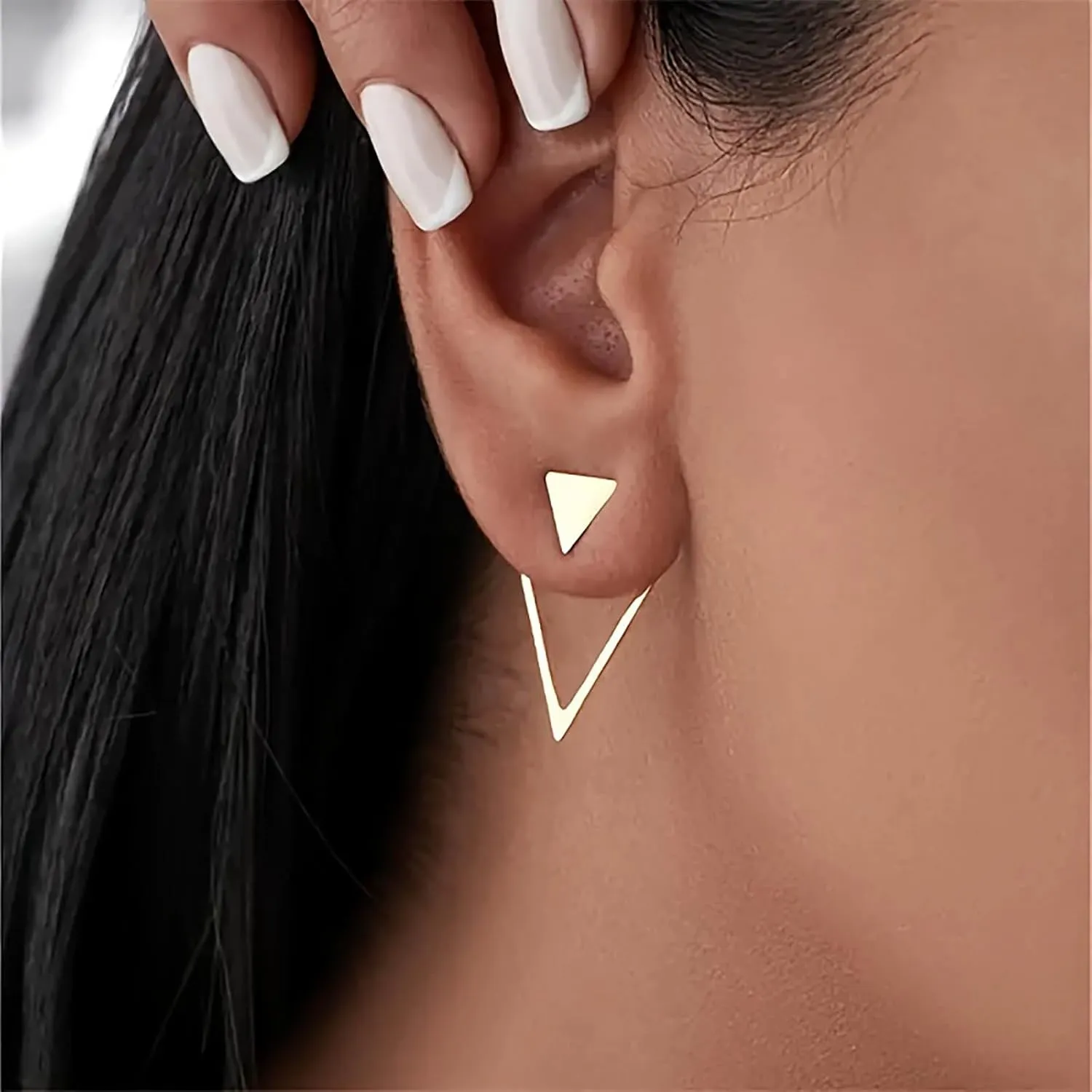 Vintage Triangle Ear Jacket Earrings Gold Triangle Stud Earrings Double Side Triangle Earrings Hollow Triangle Stud Earrings Triangle Front Back Earrings Jewelry for Women