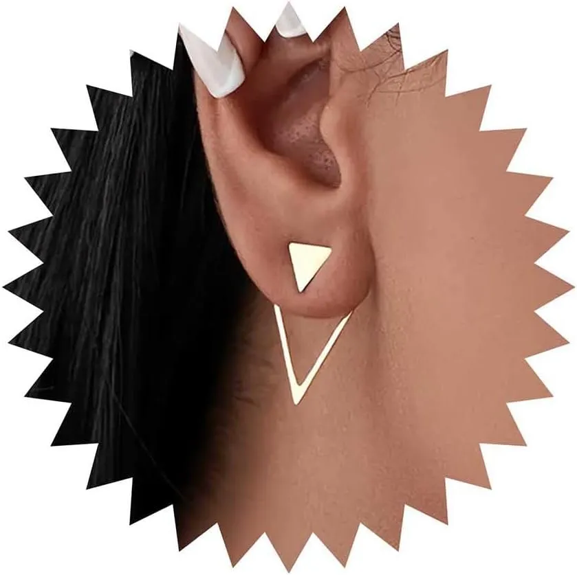 Vintage Triangle Ear Jacket Earrings Gold Triangle Stud Earrings Double Side Triangle Earrings Hollow Triangle Stud Earrings Triangle Front Back Earrings Jewelry for Women