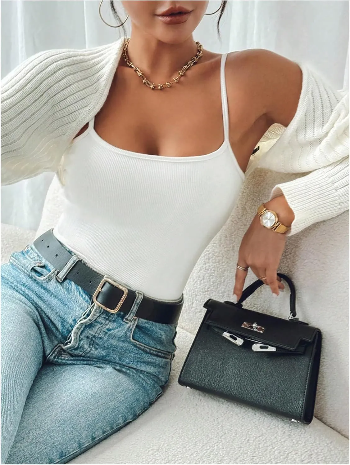 WDIRARA Women's Y2k Shrug Sweater Long Sleeve Open Front Rib Knit Cropped Cardigan Sweaters Bolero