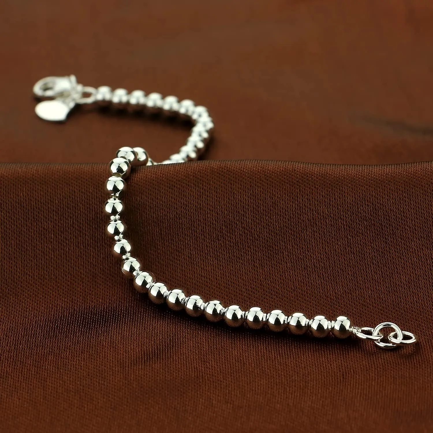Women 925 Sterling Silver Round Bead Bracelet Minimalist 4-6MM 13-21CM Bell and Heart Pendant Prayer Beads Link Chain Bracelet Men Charm Jewelry Gift
