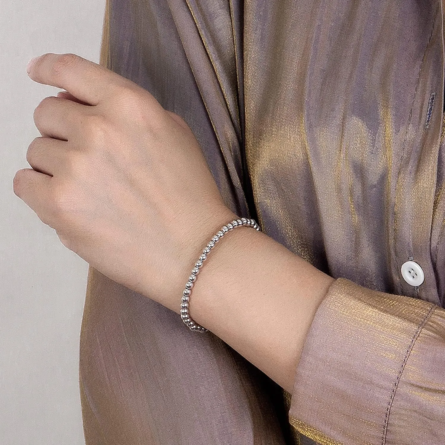 Women 925 Sterling Silver Round Bead Bracelet Minimalist 4-6MM 13-21CM Bell and Heart Pendant Prayer Beads Link Chain Bracelet Men Charm Jewelry Gift