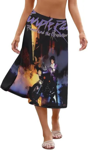 Women A-Line Wrap Mid Skirt Dressy Fans Lovely