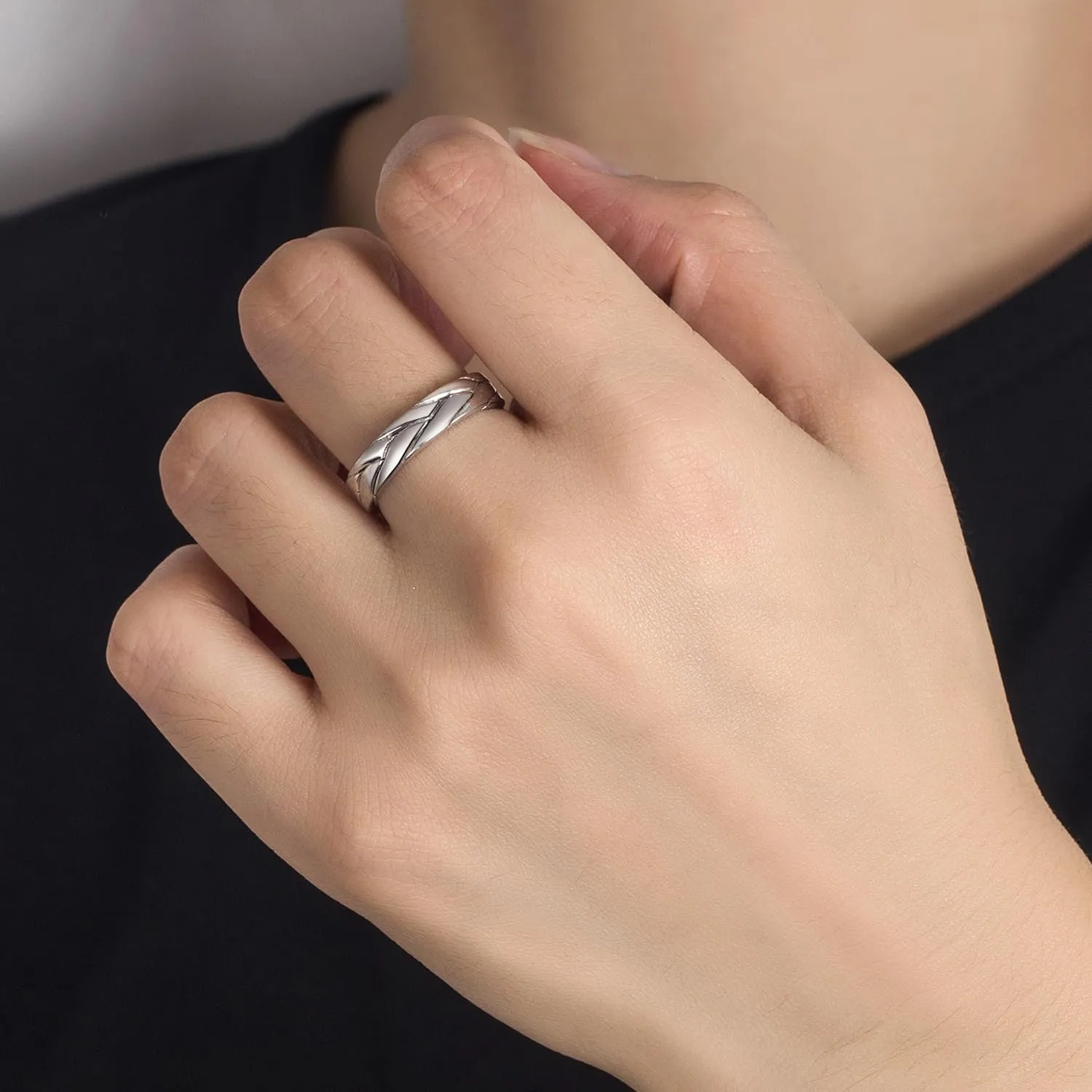 Women & Men 925 Sterling Silver Stripe Ring - Fashion Simple 5 MM Ring 5-12# Couples Jewelry For Him Her Gift in a Pretty Gift Box