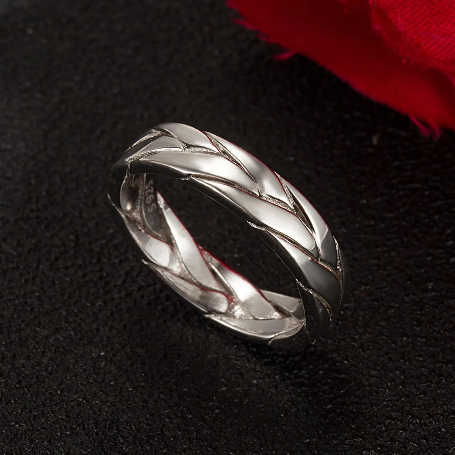 Women & Men 925 Sterling Silver Stripe Ring - Fashion Simple 5 MM Ring 5-12# Couples Jewelry For Him Her Gift in a Pretty Gift Box