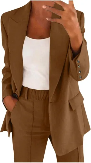 Women Business Casual Blazer Pant Suit Set for Work Spring Two Piece Outfits Blazer Jacket and Pants Plus Size, Large