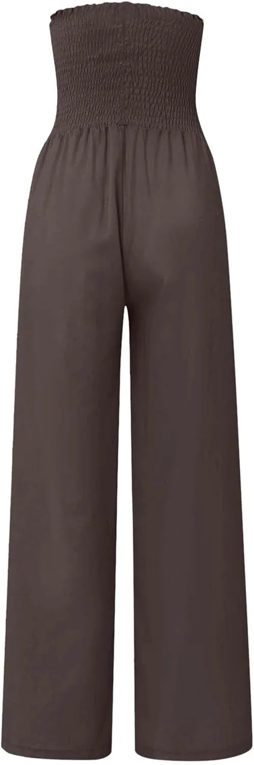 Women Cotton Linen Summer Printed Palazzo Pants High Waist Wide Leg Slim-Fit Trouser Work Business