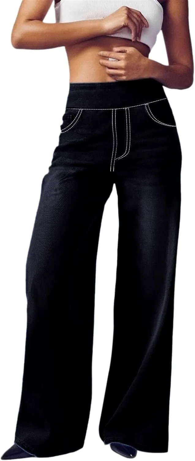 Women High Waisted Wide Leg Jeans Stylish Denim Pant for Party Wear Street Style Office Relax Fit Palazzo Casual Jean