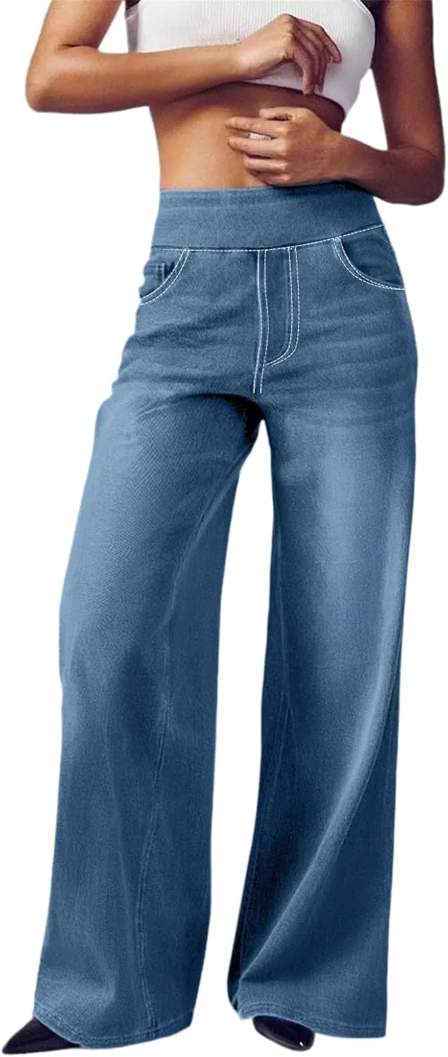 Women High Waisted Wide Leg Jeans Stylish Denim Pant for Party Wear Street Style Office Relax Fit Palazzo Casual Jean