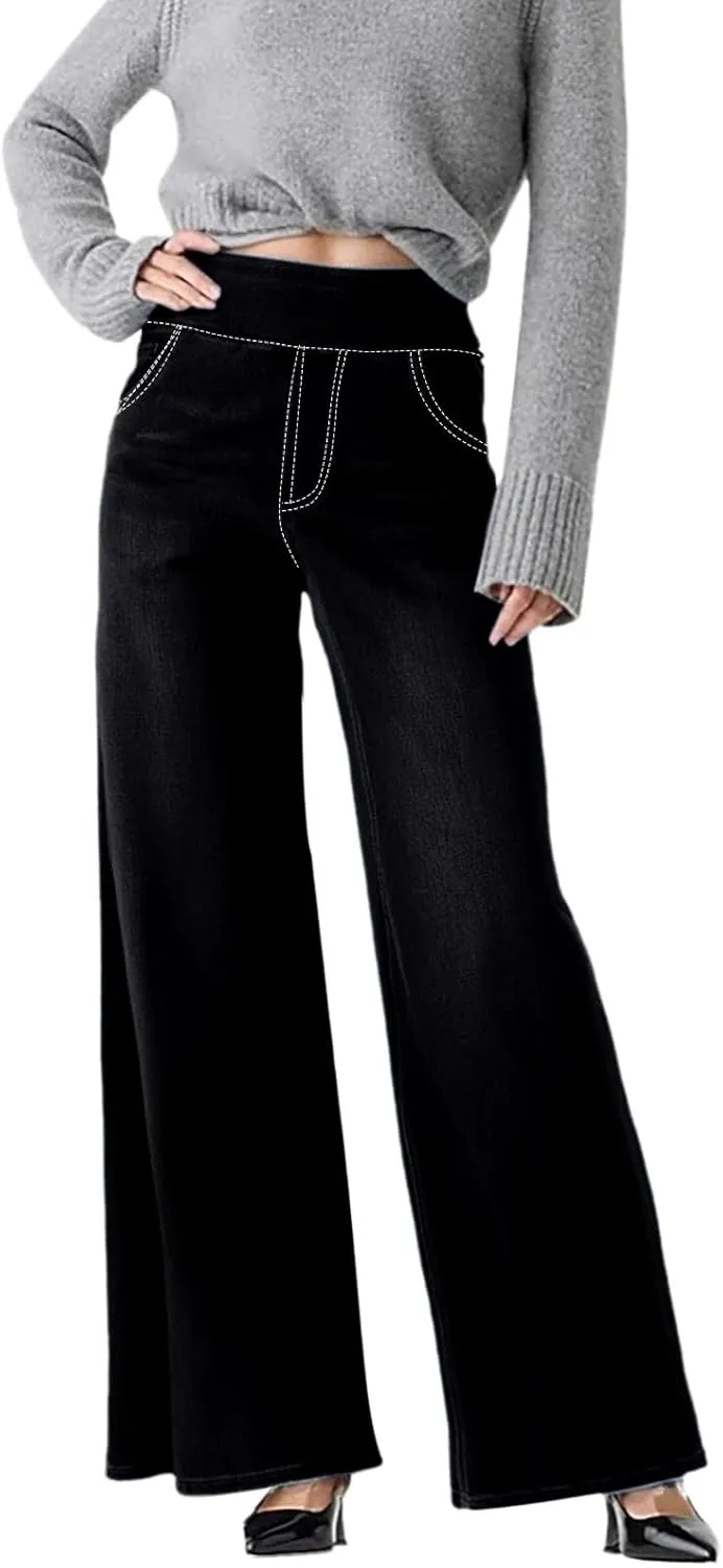 Women High Waisted Wide Leg Jeans Stylish Denim Pant for Party Wear Street Style Office Relax Fit Palazzo Casual Jean