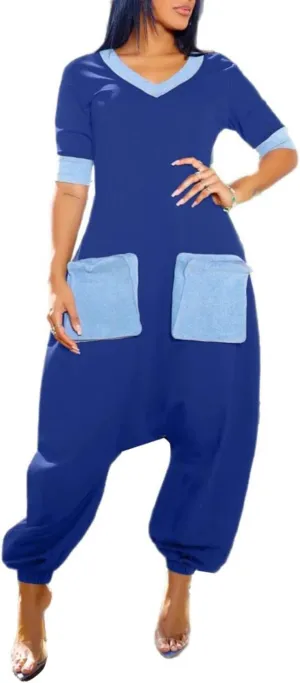 Women Jumpsuits Loose Casual Short Sleeve Harem Pants Summer Romper Outfits