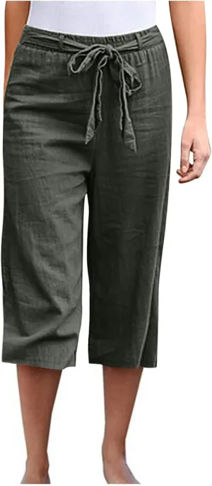 Women Linen Blend Summer Loose Flowy Palazzo Pants High Waist Bootcut Slim-Fit Palazzo Lounge Pants Travel