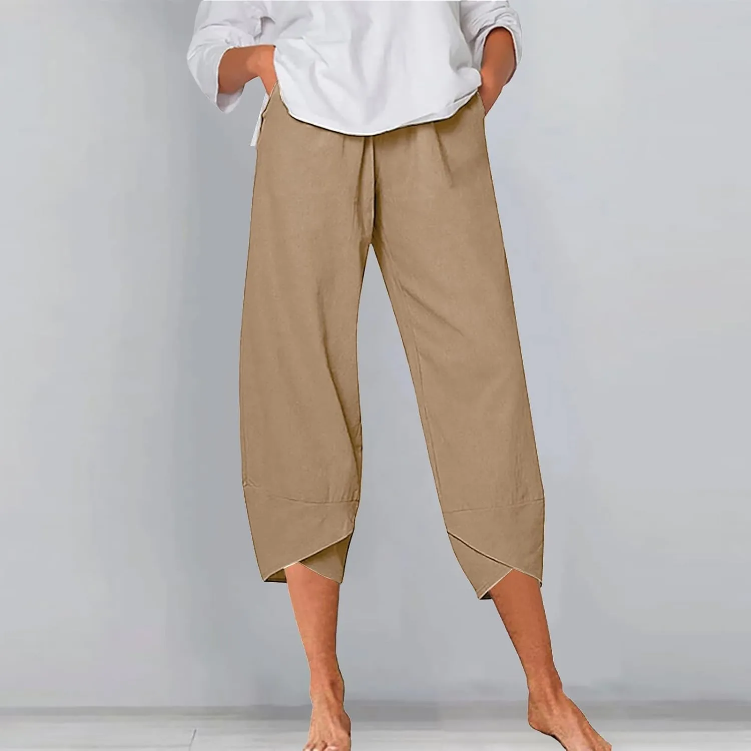 Women Linen Blend Summer Y2K Fashion Pant Trousers Low Waist Stretchy Straight Slim Fit Pants Vacation