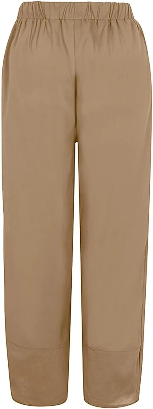 Women Linen Blend Summer Y2K Fashion Pant Trousers Low Waist Stretchy Straight Slim Fit Pants Vacation