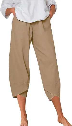 Women Linen Blend Summer Y2K Fashion Pant Trousers Low Waist Stretchy Straight Slim Fit Pants Vacation