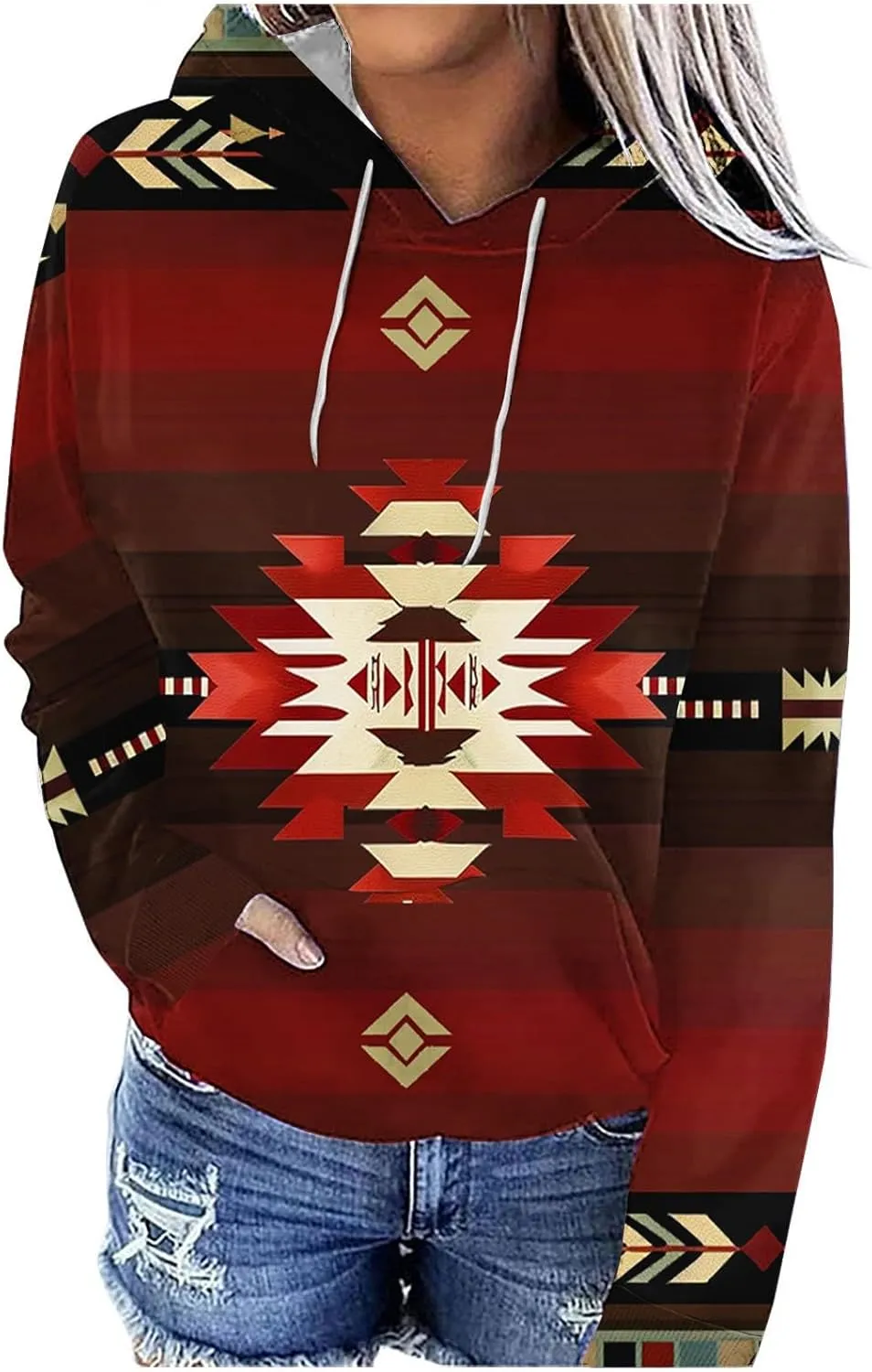 Womens Aztec Ethic Graphic Sweatshirt Western Shirts Hoodies Casual Fall Tops Pullover Cow Country Vintage Outfit