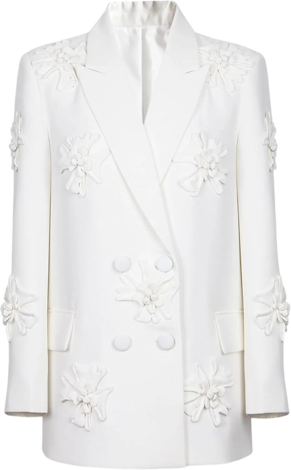 Womens Blazer Coats Notched Long Sleeve Double Breasted Jacket Flower Appliques Wedding Party Long Blazers