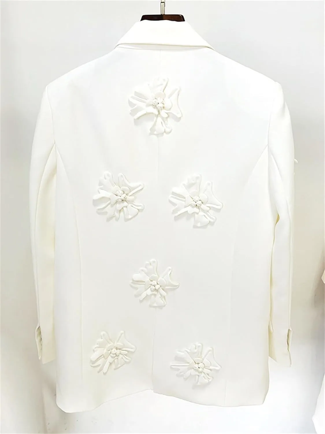 Womens Blazer Coats Notched Long Sleeve Double Breasted Jacket Flower Appliques Wedding Party Long Blazers