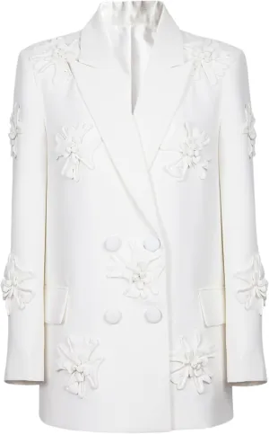 Womens Blazer Coats Notched Long Sleeve Double Breasted Jacket Flower Appliques Wedding Party Long Blazers