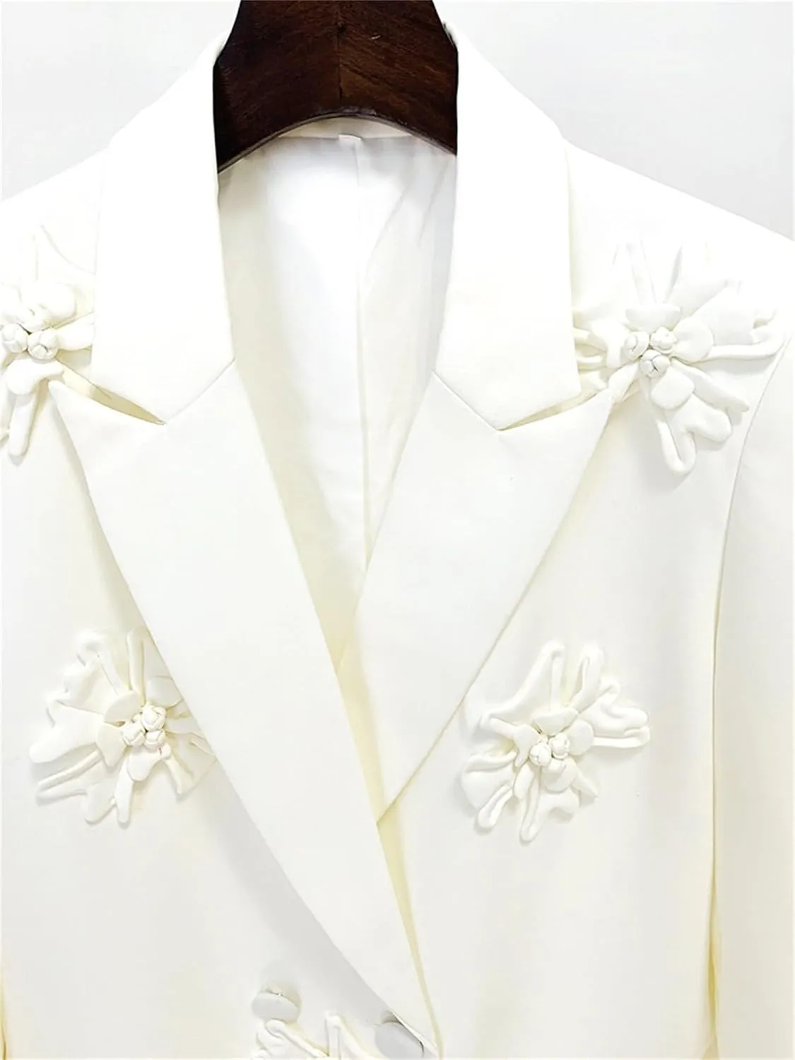 Womens Blazer Coats Notched Long Sleeve Double Breasted Jacket Flower Appliques Wedding Party Long Blazers
