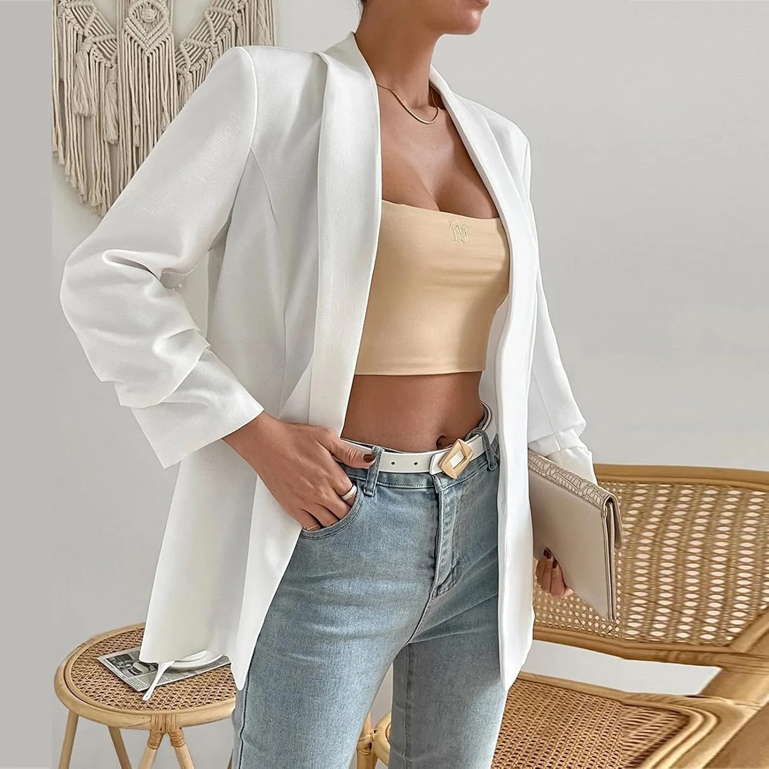 Women's Blazer Jackets Open Front Long Sleeve Lapel Jacket Suit Solid Colort Oversozed Work Office Blazers Outfits
