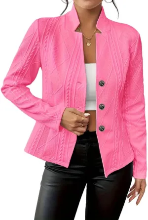 Women's Business Blazer Jacket Long Sleeve Button Down Notch Collar Textured Fitted Blazer Suits Outwear