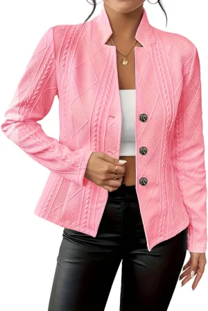 Women's Business Blazer Jacket Long Sleeve Button Down Notch Collar Textured Fitted Blazer Suits Outwear