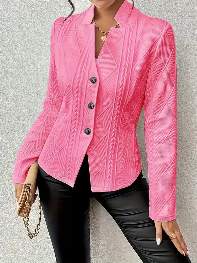 Women's Business Blazer Jacket Long Sleeve Button Down Notch Collar Textured Fitted Blazer Suits Outwear