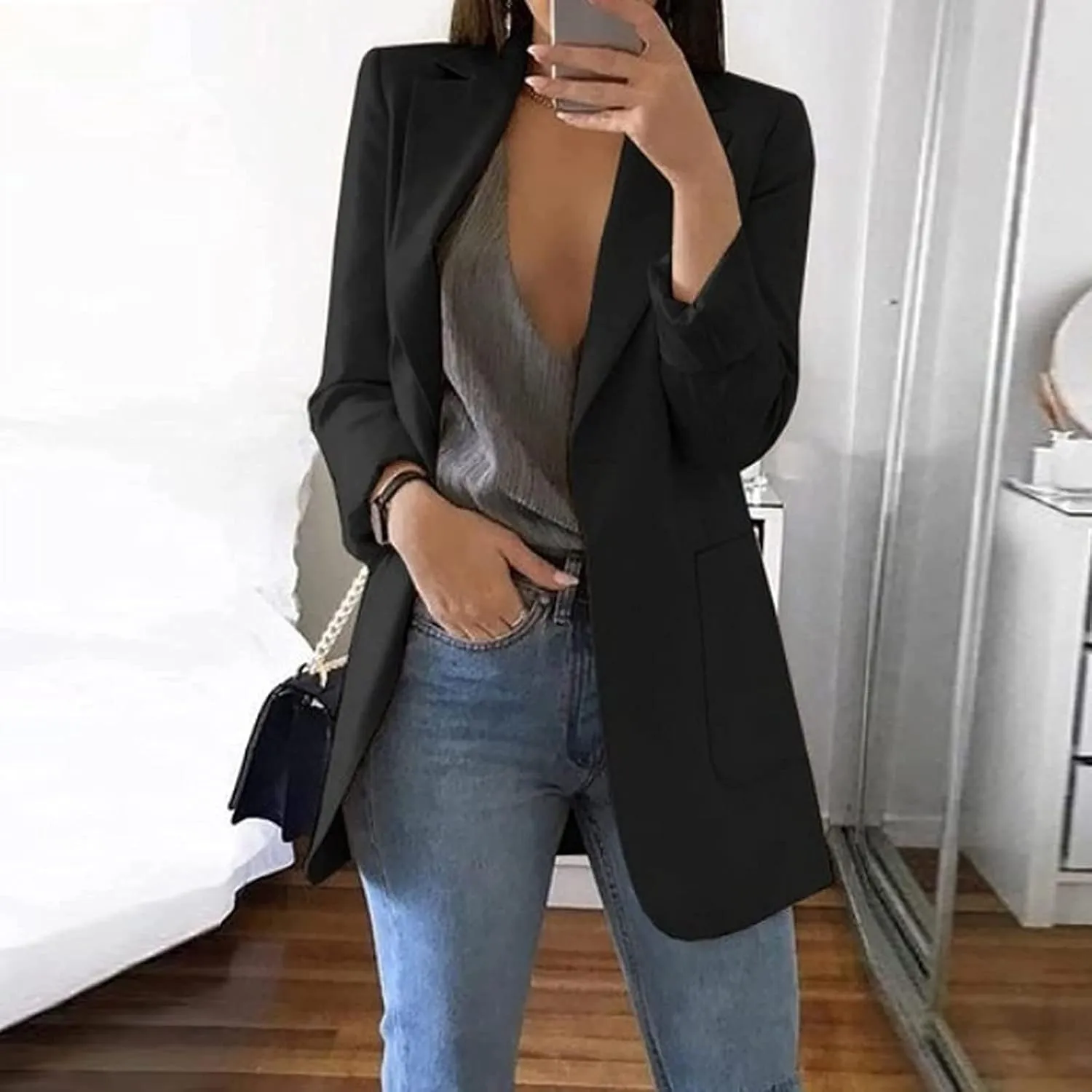 Womens Casual Dressy Blazers Jacket,Fashion Fall Bussiness Suit Clothe,Long Sleeve Solid Color Suit Without Pockets