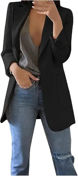 Womens Casual Dressy Blazers Jacket,Fashion Fall Bussiness Suit Clothe,Long Sleeve Solid Color Suit Without Pockets