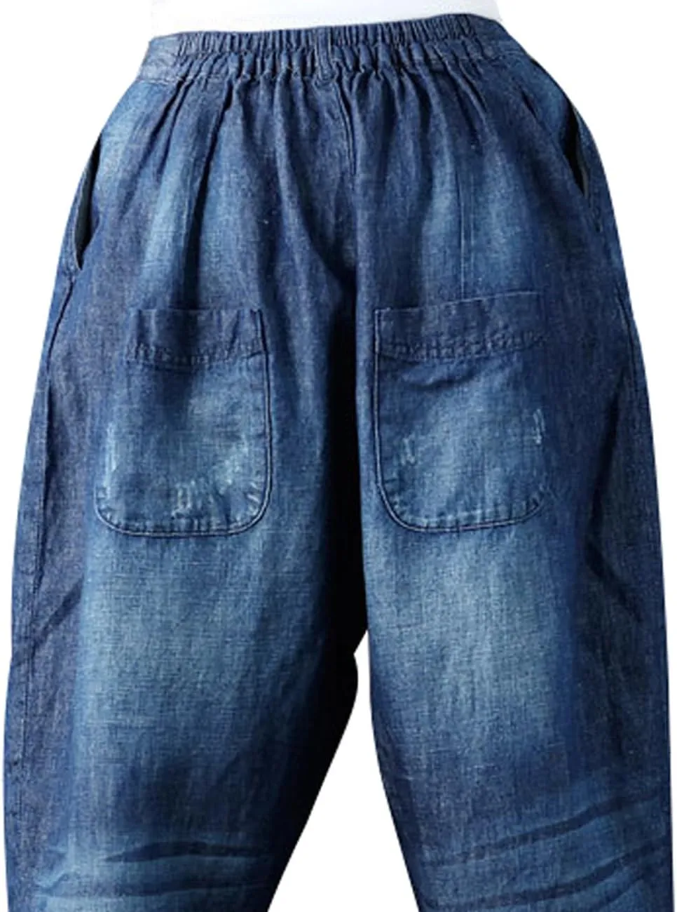 Women's Casual Drop Crotch Trousers Denim Jeans Ripped Harem Jeans