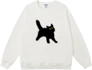 Women's Crewneck Sweatshirts Oversized Casual Long Sleeve Cotton Fall Tops Cute Cat Pattern Pullover Sweatshirt