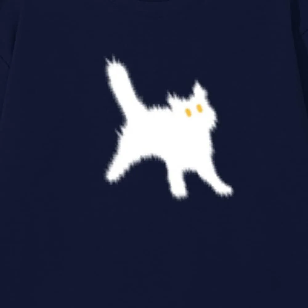 Women's Crewneck Sweatshirts Oversized Casual Long Sleeve Cotton Fall Tops Cute Cat Pattern Pullover Sweatshirt
