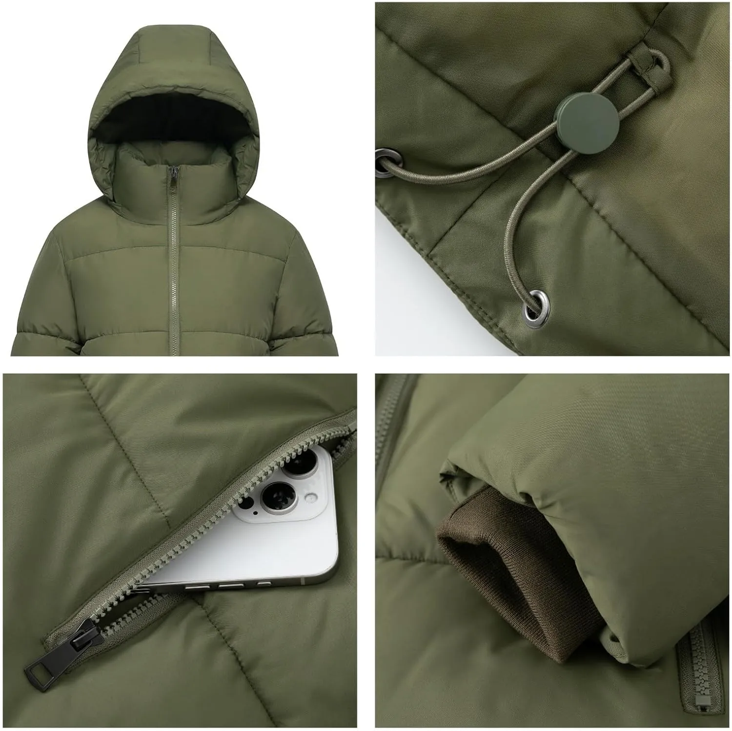 Women's Cropped Puffer Jackets,Warm Winter Jacket with Removable Hood,Zipped Pockets,Short Ladies Quilted Coat